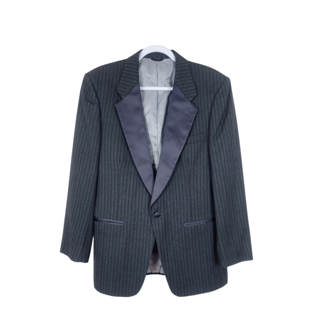 Vintage Christian Dior Monsieur Pinstriped Notch Collar Blazer 40R Gray FLAW